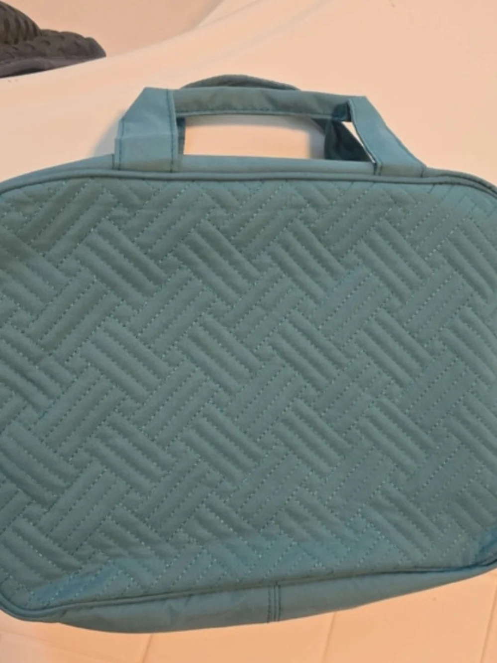 Quilted Teal Cosmetic Travel Case - Soft Carry Handle